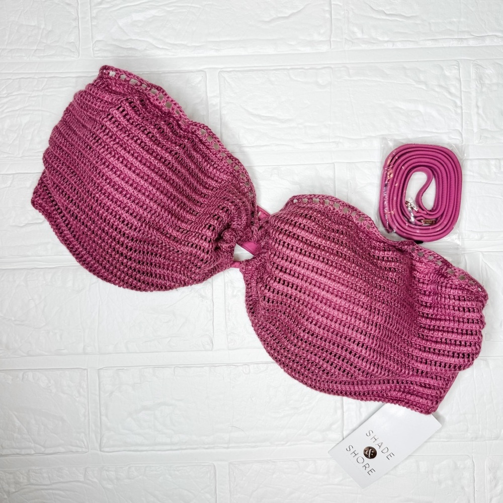 NEW Women's Crochet Bandeau Bikini Top Size 36C Shade&Shore Pink